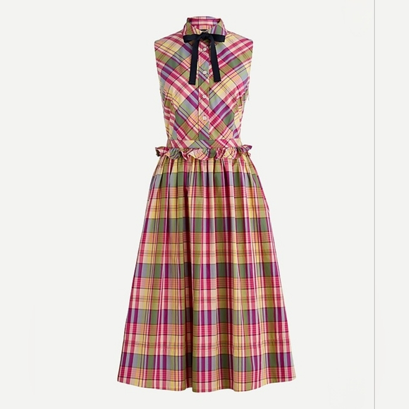 J. Crew Women's Size 8 Plaid Midi A-Line Casual Spring Shirtdress - Picture 2 of 10
